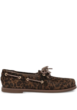 Gianvito Rossi Vandée leopard print lace-up boat shoes - Brown