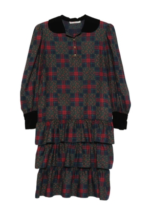 Saint Laurent Pre-Owned 1970s plaid ruffled dress - Blue