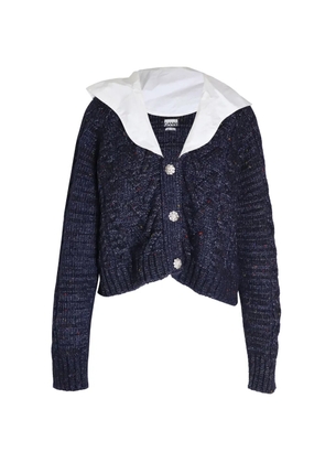 GANNI cable-knit poplin-collar cardigan - Blue