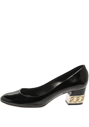 Casadei Vintage 50mm patent leather chain heel pumps - Black