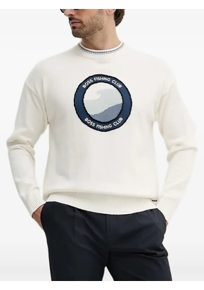 BOSS circular-emblem crew-neck sweater - White
