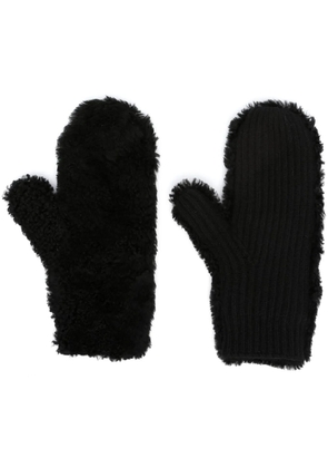 Yves Salomon panelled ribbed-knit mittens - Black