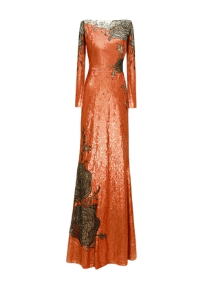 Gemy Maalouf long-sleeve embroidered maxi dress - Orange