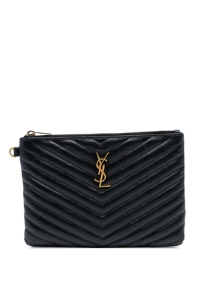Saint Laurent Pre-Owned 2018 Chevron Leather Monogram Zip A5 Wristlet Pouch clutch bag - Black