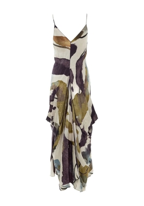 YANGKEHAN abstract-print ruffled maxi dress - Neutrals
