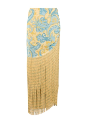 ETRO paisley-print fringed skirt - Blue