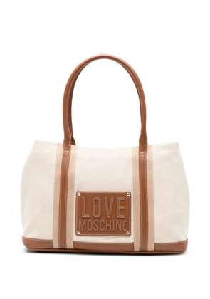 Love Moschino logo-plaque tote bag - Neutrals