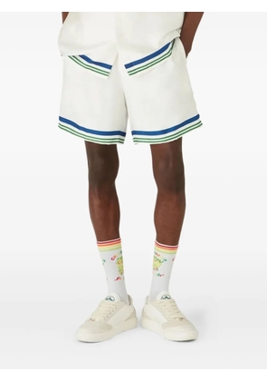 Casablanca motif-embroidered striped shorts - White