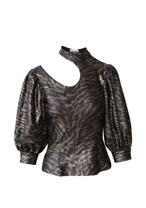 GANNI Tiger print puff sleeve blouse - Black