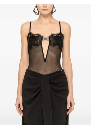 NISSA lace-trimmed tulle bodysuit - Black