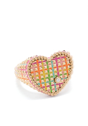 Yvonne Léon 9kt yellow gold Chevalière Coeur Picotti Email diamond signet ring
