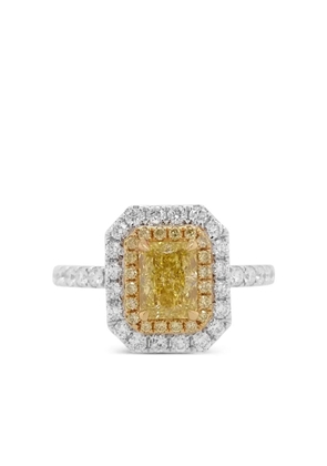 HYT Jewelry 18K white gold yellow diamond halo ring - Silver