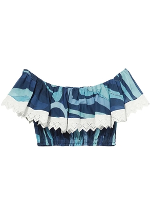 PUCCI wave-print ruffle-detailing top - Blue