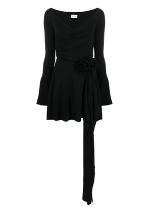 Magda Butrym rose-appliqué fluted dress - Black