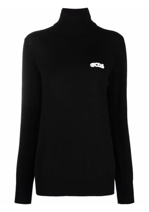 GCDS embroidered logo roll neck jumper - Black