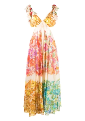 ZIMMERMANN Raie floral-print midi dress - Neutrals