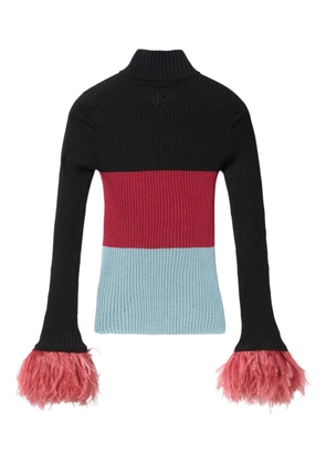 La DoubleJ feather-trimmed ribbed top - Color Block Black