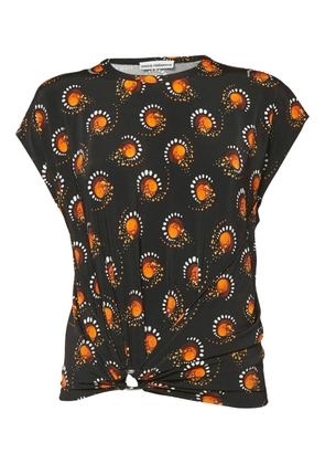 Paco Rabanne Pre-Owned gathered-detail printed blouse - Black