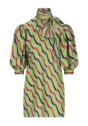 Gucci bow-neck patterned silk midi dress - Green
