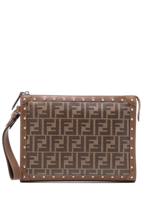 Fendi Pre-Owned 2010-2025 Studded Leather Trimmed Zucca Coated Canvas clutch bag - Brown