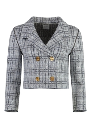 St. John check-patterned double-breasted jacket - White