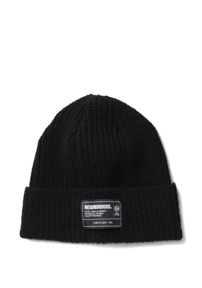Neighborhood ribbed label beanie hat - Black