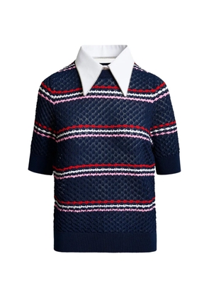 Essentiel Antwerp striped rhinestone-collar knitted top - Blue