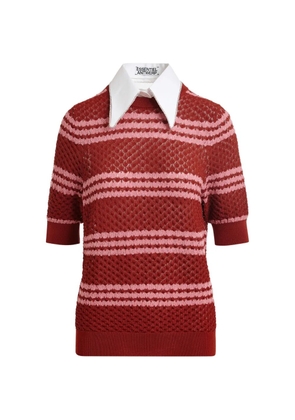 Essentiel Antwerp striped embellished-collar T-shirt - Brown