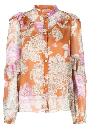 TWINSET floral-print ruffled blouse - Orange