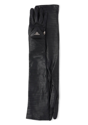 Prada pouch-detail long leather gloves - Black