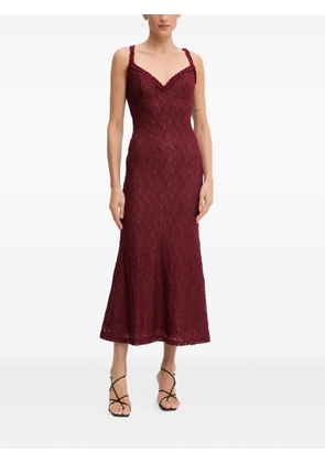 Bardot ruffled V-neck midi dress - Red