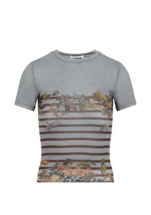 Jean Paul Gaultier striped floral-print T-shirt - Grey