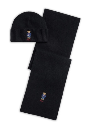 Polo Ralph Lauren embroidered-logo beanie scarf set - Black
