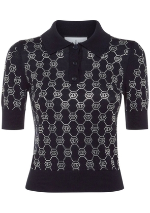 Philipp Plein crystal-embellished polo top - Blue