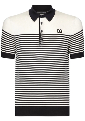 Dolce & Gabbana striped logo-embroidered polo shirt - White