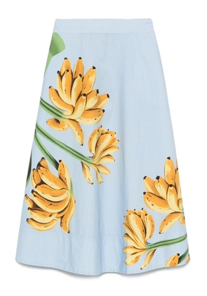 FARM Rio banana-print cotton midi skirt - Blue