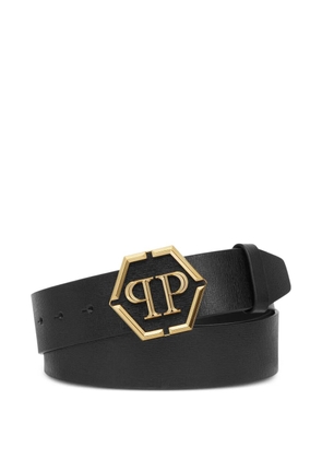 Philipp Plein hexagon-buckle leather belt - 0293 black/lightgold