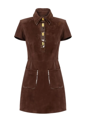 Elisabetta Franchi turn-lock suede mini dress - Brown
