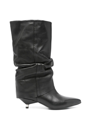 Metisse pointed leather boots - Black