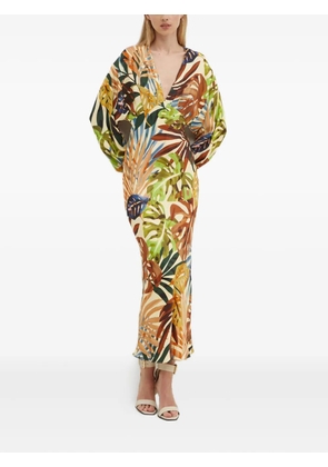 NEVER FULLY DRESSED leaf-print V-neck dress - Green