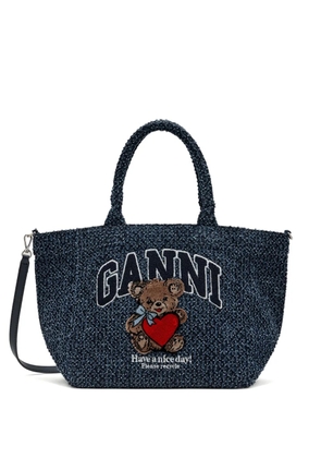 GANNI teddy appliqué tote bag - Blue