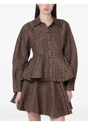 GANNI peplum check shirt - Brown