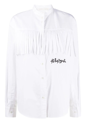 Palm Angels logo embroidered fringed shirt - White