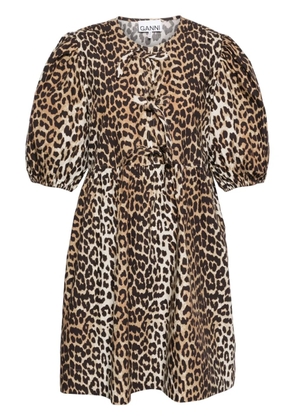 GANNI leopard printed cotton mini dress - Brown