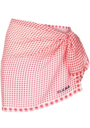 Amir Slama logo-print gingham-check skirt - Red