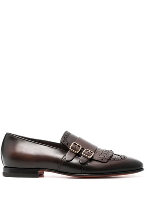 Santoni fringe double-buckle monk shoes - Brown