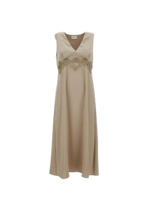 P.A.R.O.S.H. lace-detail V-neck midi dress - Neutrals