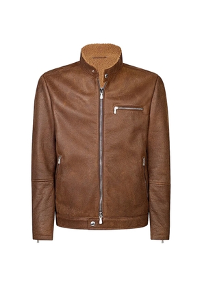 Eleventy shearling biker jacket - Brown