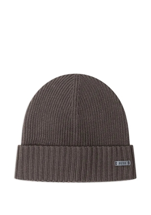 BOSS ribbed beanie hat - Brown