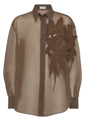 Brunello Cucinelli Flora-appliqué shirt - Brown